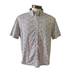 Johnston & Murphy Mens L Boat Ship Nautical Novelty Print Short Sleeve Flip Cuff